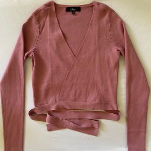 Mauve Pink Ribbed Wrap Sweater, Size S